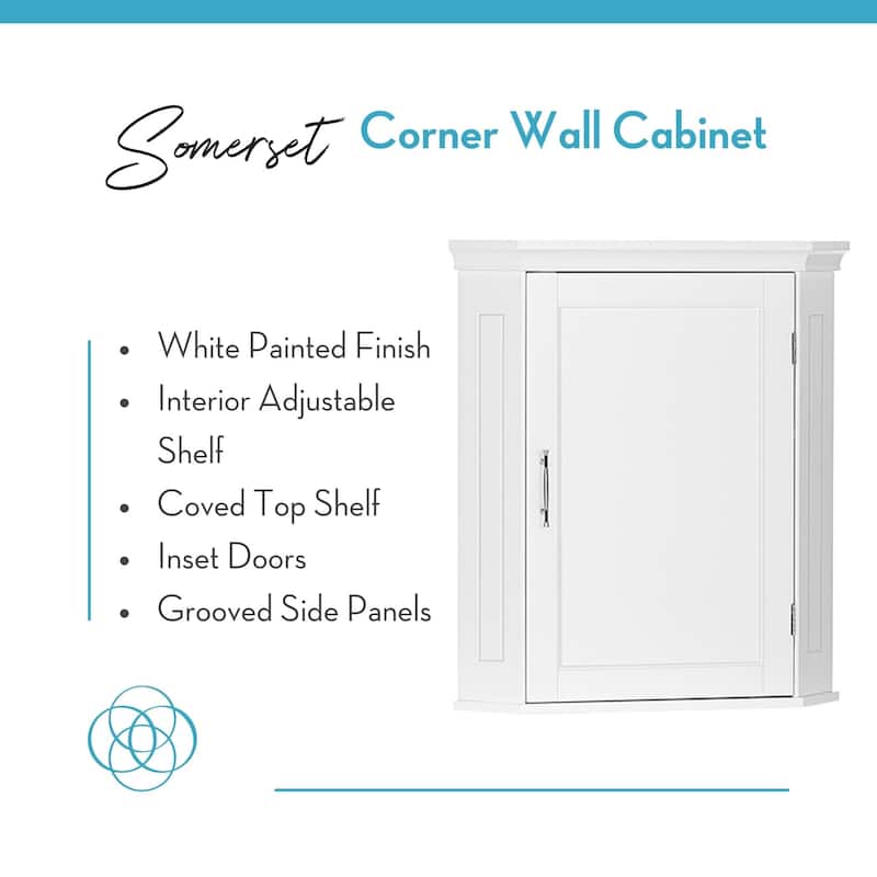 RiverRidge Somerset Corner Wall Bathroom Storage Cabinet Organizer with Doors and an Adjustable Shelf - White
