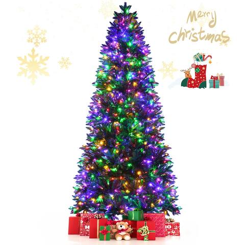 Gymax 6/7/8 FT Pre-Lit Artificial Christmas Tree Hinged Xmas Tree w/ - See Details