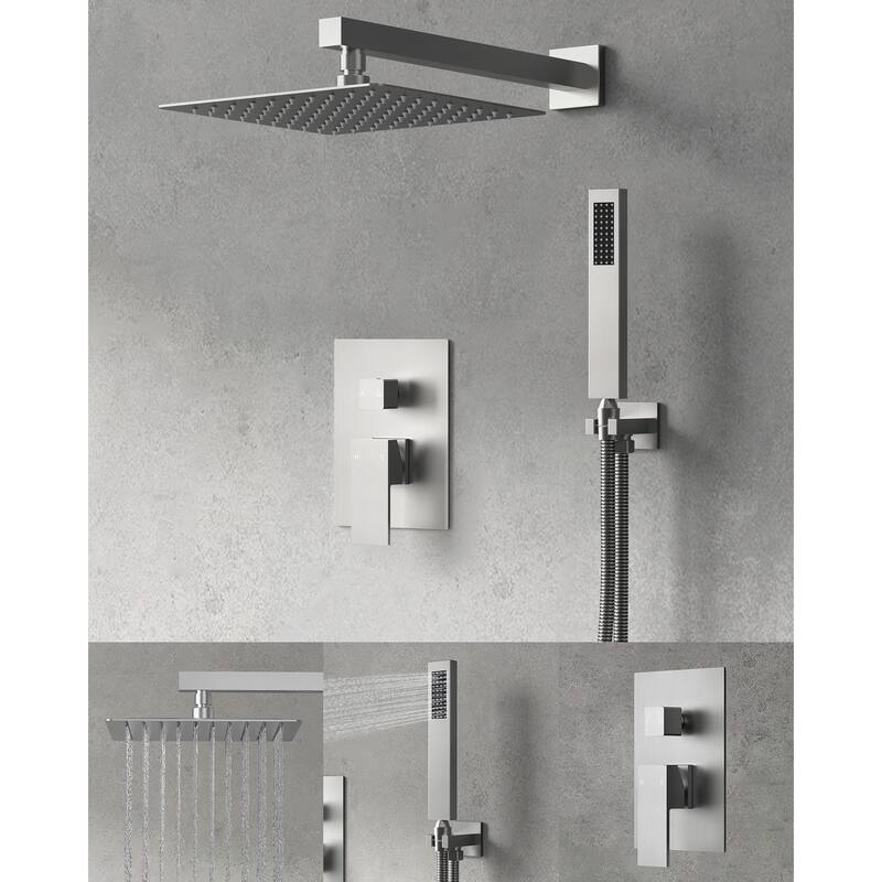 GRANDJOY 10" Rainfall Shower System with 2-Handle Waterfall Bathroom Sink Faucet Combo Set