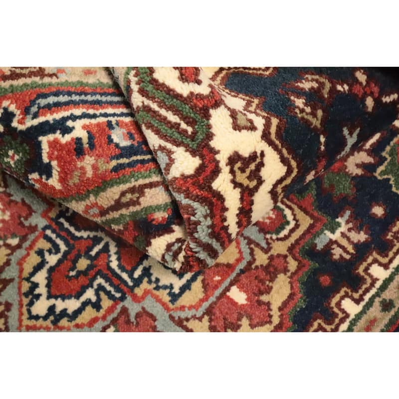 Hand Knotted Oriental 100% Wool Carpet Traditional Medallion Navy Blue & Blues Heriz (serapi) Area Rug - 5' 2'' X 2' 9''