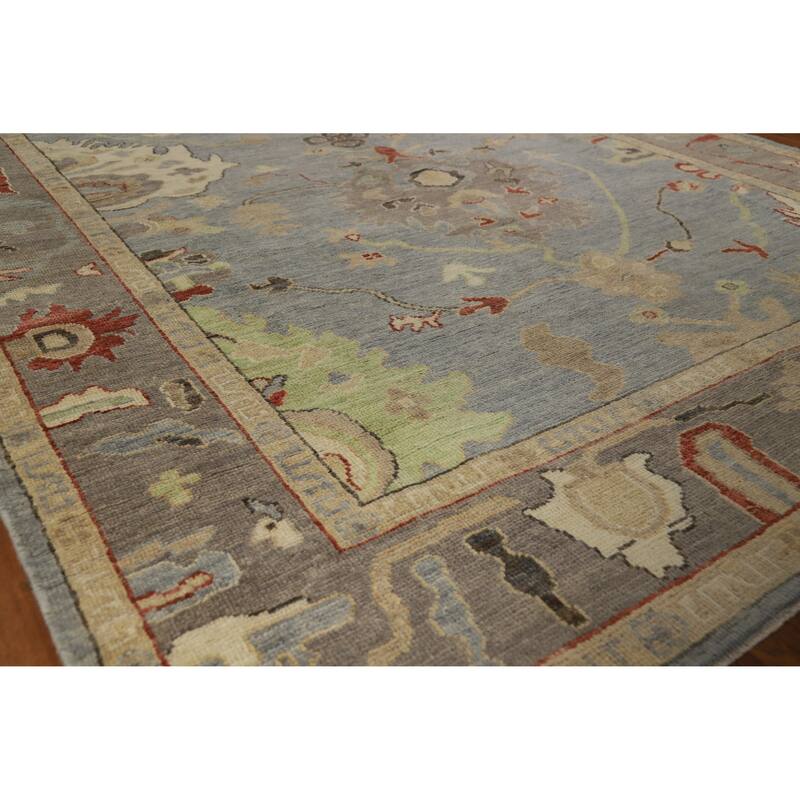 Hand Knotted Oriental 100% Wool Carpet Transitional Floral Navy Blue & Blues Oushak Area Rug - 8' 6'' X 6' 0''