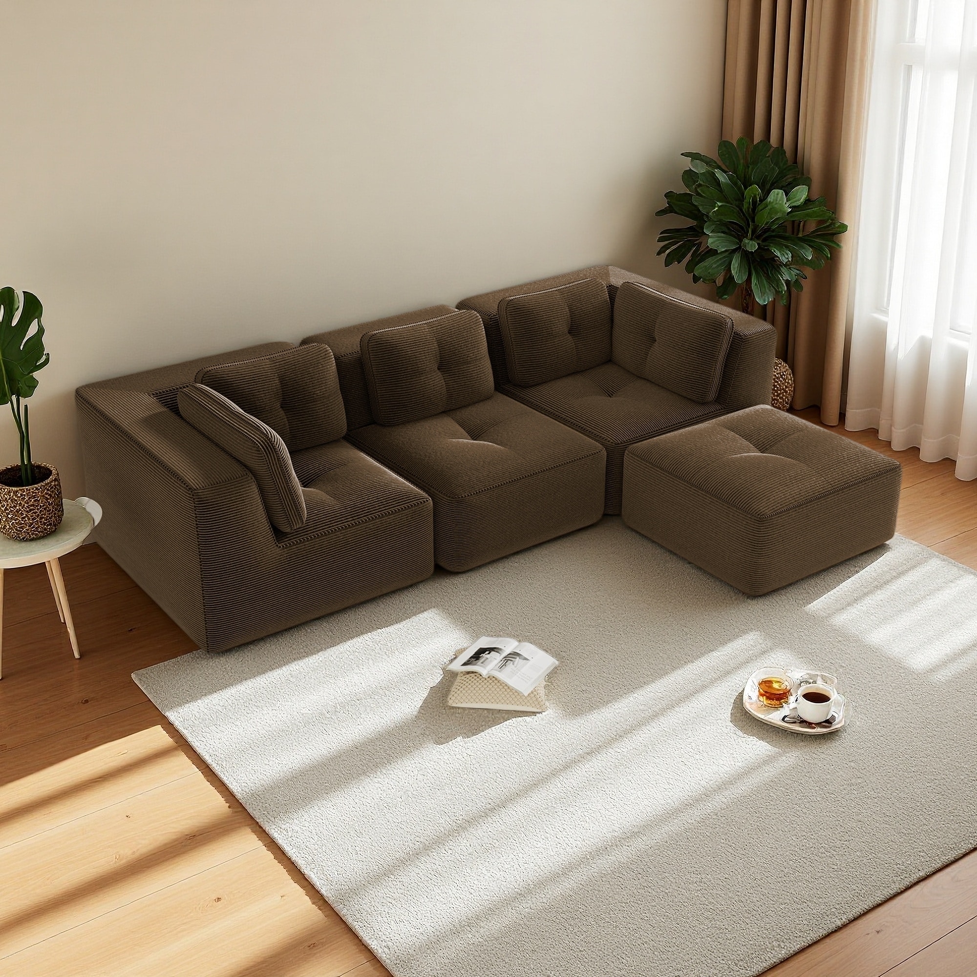 116.9" Modern 3-Seater Modular Sectional Sofa with Deep Seat and Movable Ottoman for Living Room