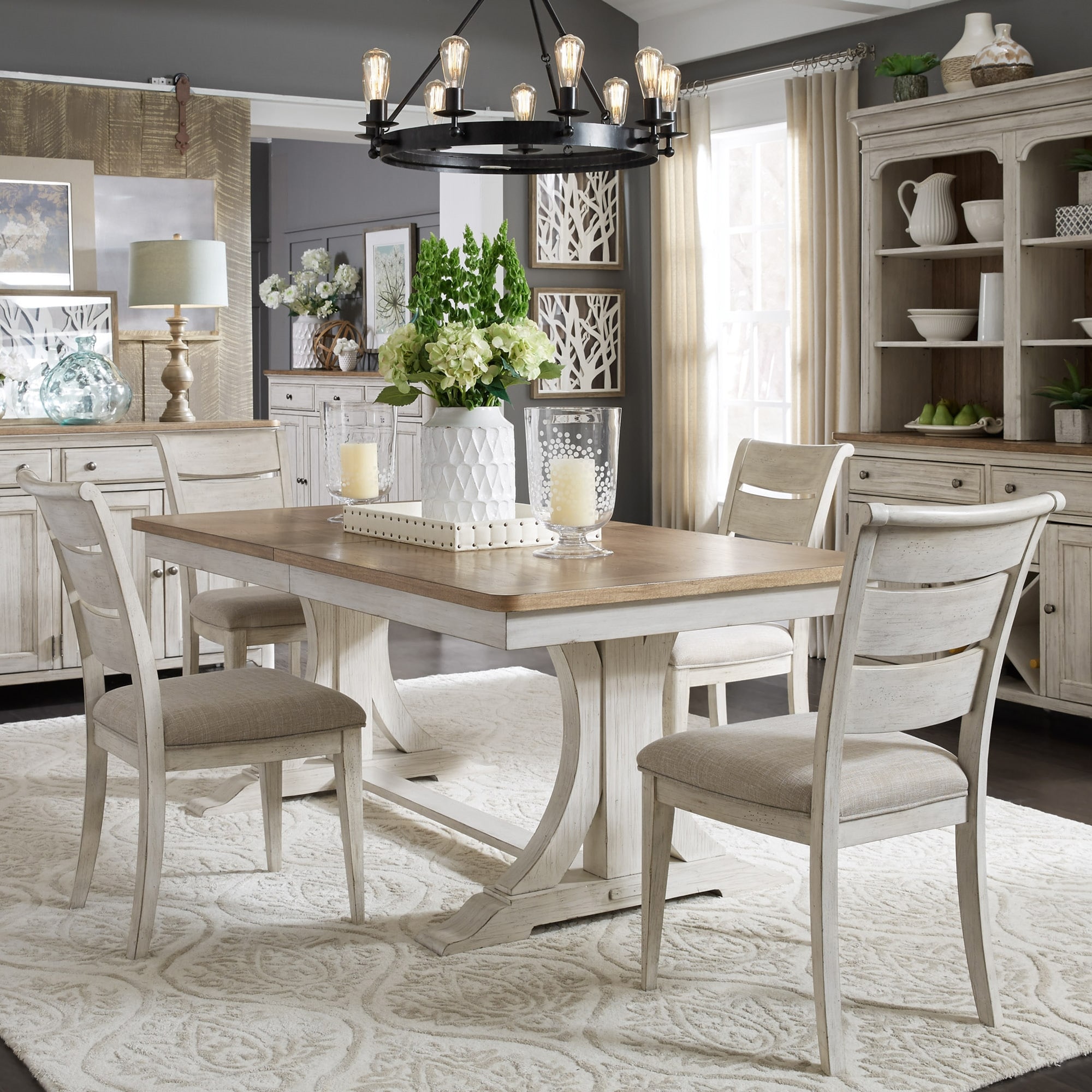 Liberty Furniture Farmhouse Reimagined Opt 5 Piece Dining Set Trestle Table