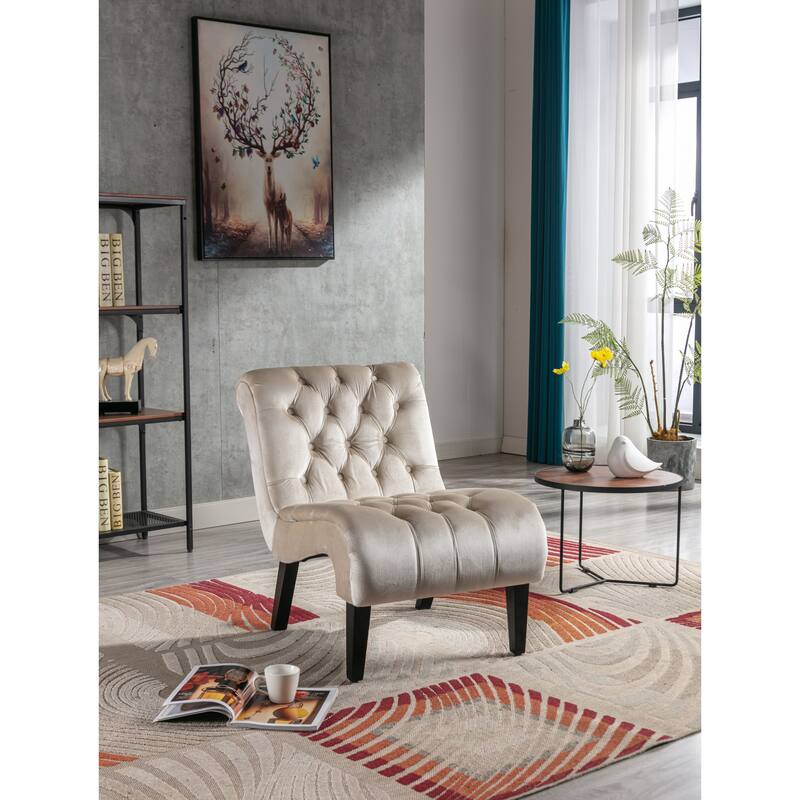 Modern velvet armless lounge chair with upholstered fabric solid wood legs for bedroom, living room, office