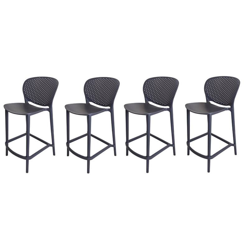 HomeRoots Set of Four 26" Dark Gray Heavy Duty Plastic Low Back Counter Height Bar Chairs