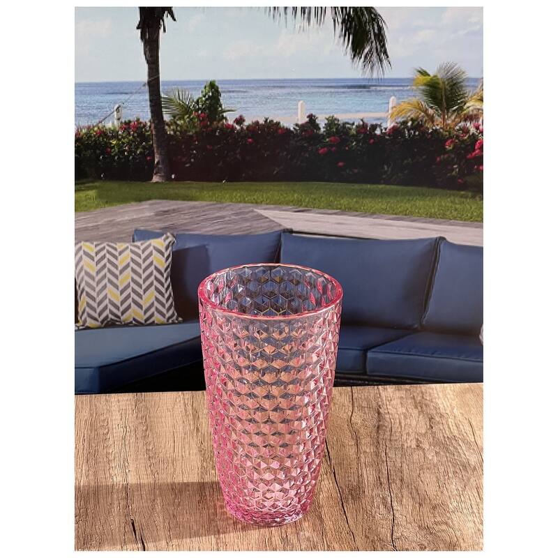 Diamond Cut Acrylic Glasses Drinking Set of 4 (19oz), Plastic Drinking Glasses, BPA Free Cocktail Glasses