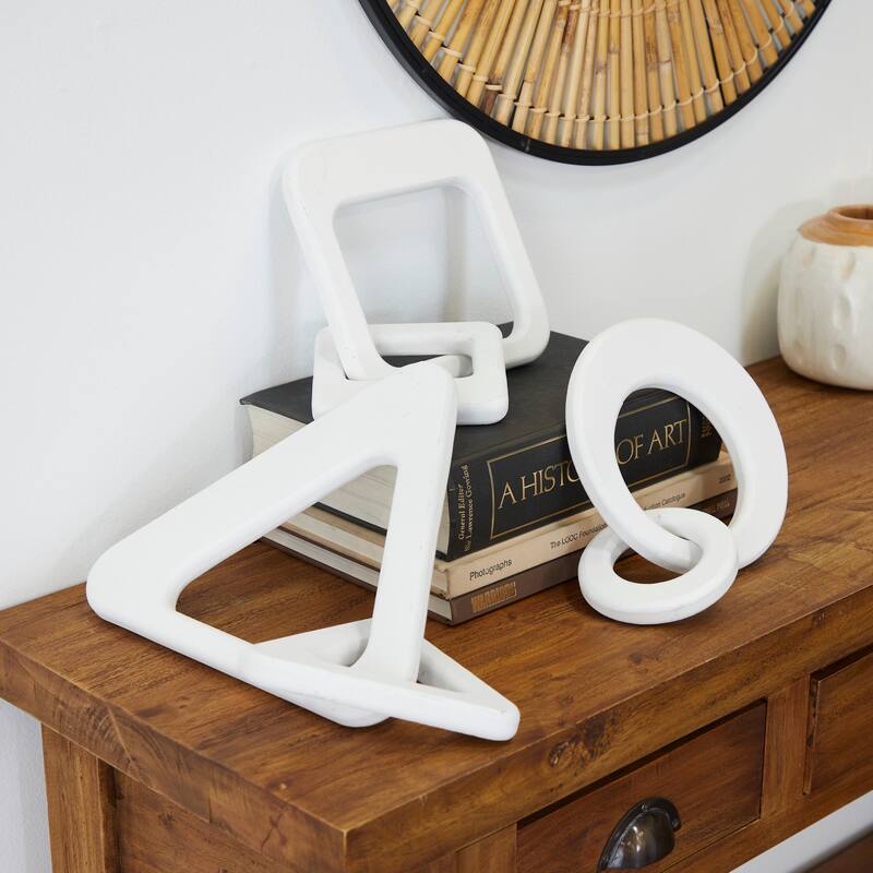 CosmoLiving by Cosmopolitan Geometric Wood Chain Sculpture (Set of 2, Set of 3) - Black, White, Brown - White - 10", 13", 11"W