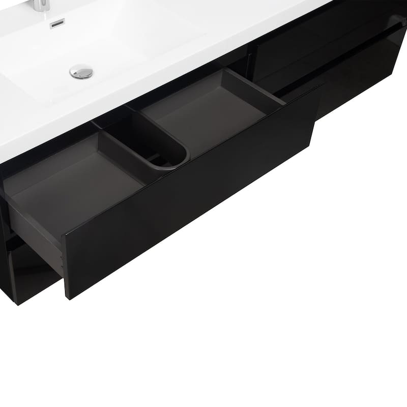 MDF Wall-Mounted Bathroom Vanity Set in Black with Integrated Culture Marble Sink