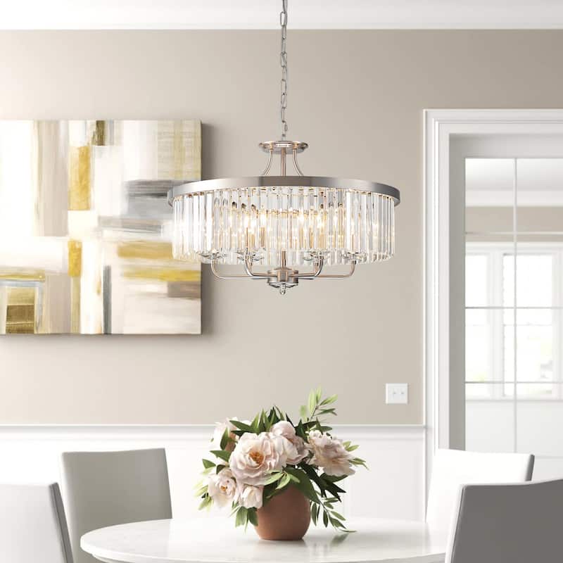 Modern Glam 6-Light Nickel Drum Crystal Chandelier/Pendant Light - 23.62 in. W x 16.92 in. H