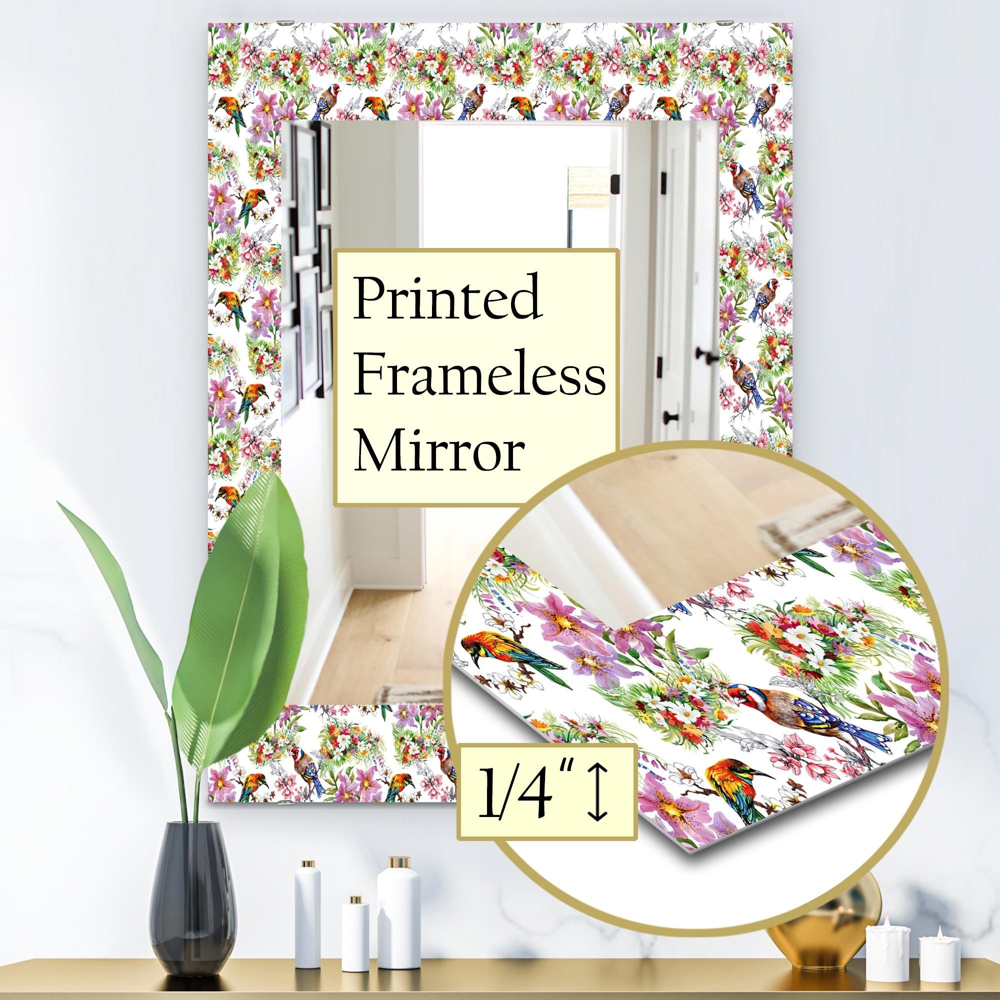 Designart 'Pattern With Flowers and Birds' Traditional Mirror - Vanity  Printed Mirror - On Sale - Bed Bath & Beyond - 28557809