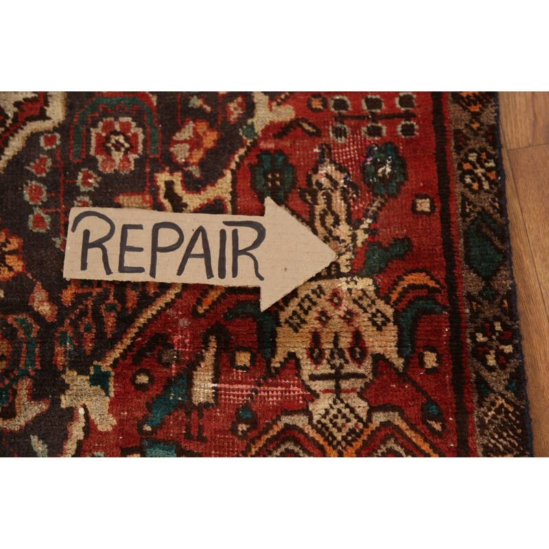 Hand Knotted Oriental 100% Wool Carpet Traditional Geometric Navy Blue & Blues Ardebil Runner Rug - 11' 2'' X 3' 1''