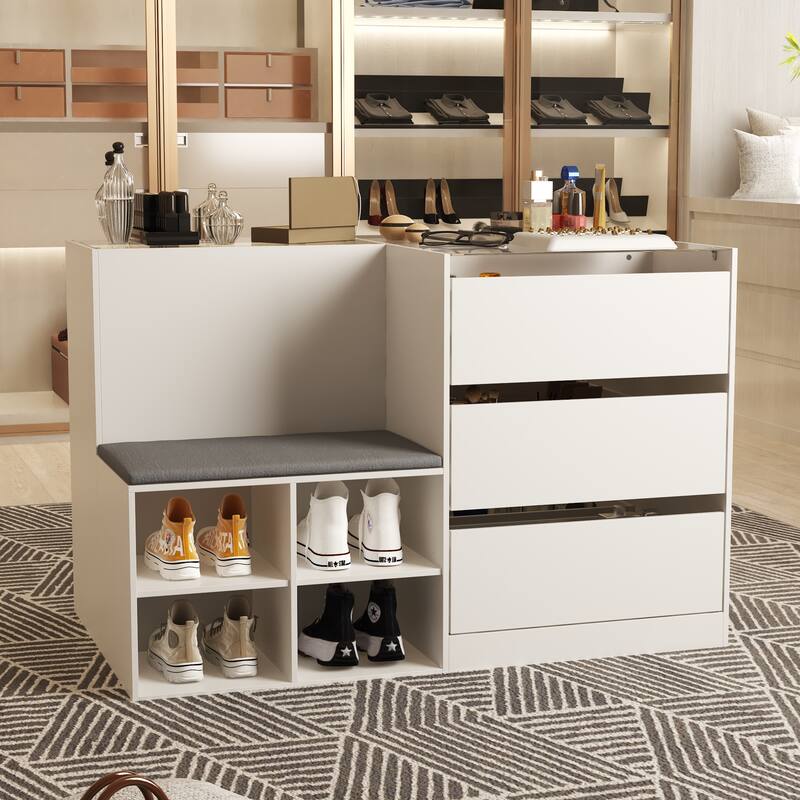 Cosmetic Organizer Storage Cabinet Glass Top for Makeup,Jewelry,Shoes