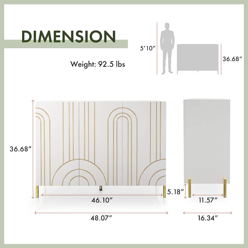 DH BASIC Modern Adjustable 4-Shelf Dining Sideboard Buffet with Storage Cabinet by Denhour