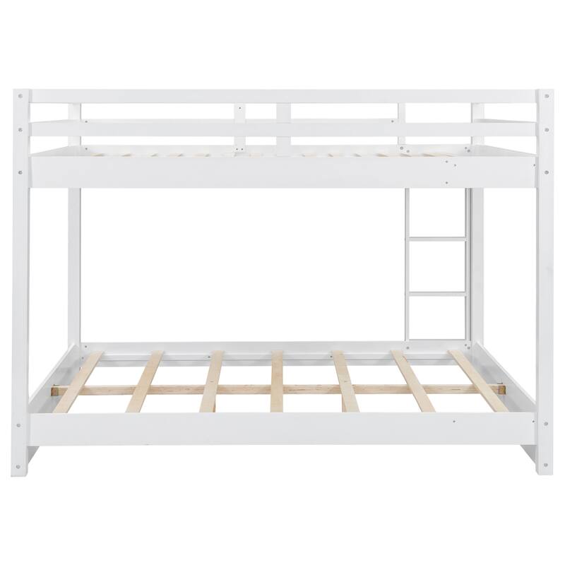 Wood Queen Size Bunk Bed with Ladder and Trundle