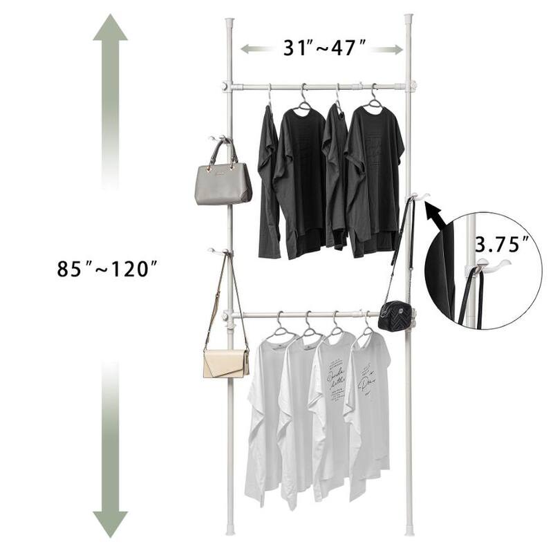 Telescopic Garment Rack, Movable DIY By Hand No Damage to Wall Ceiling Hanging Rail