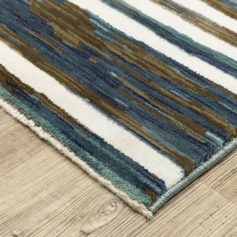 Style Haven Raphael Broken Stripes Ivory/ Blue Mixed Pile Area Rug