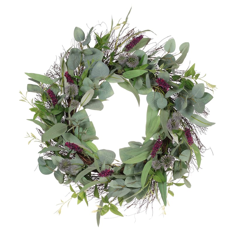 Lavender and Mixed Foliage Artificial Spring Wreath - 24" - Unlit