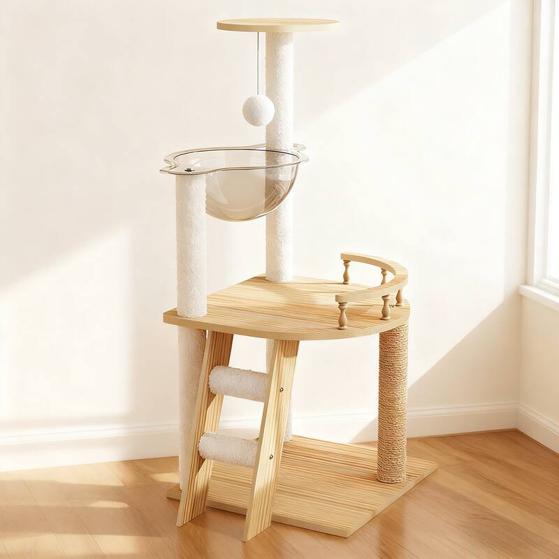 41.3" Modern Cat Tower, Wood Cat Tree Tower for Indoor Cats
