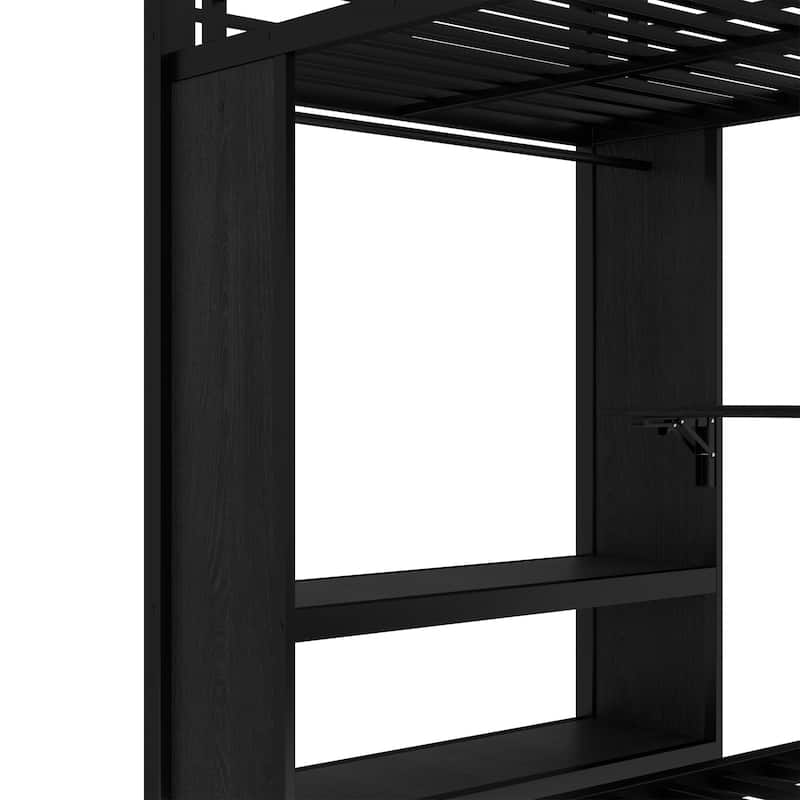 GDFStudio - Connor Metal Bunk Bed with Built-in Wardrobe, Trundle & Foldable Desk