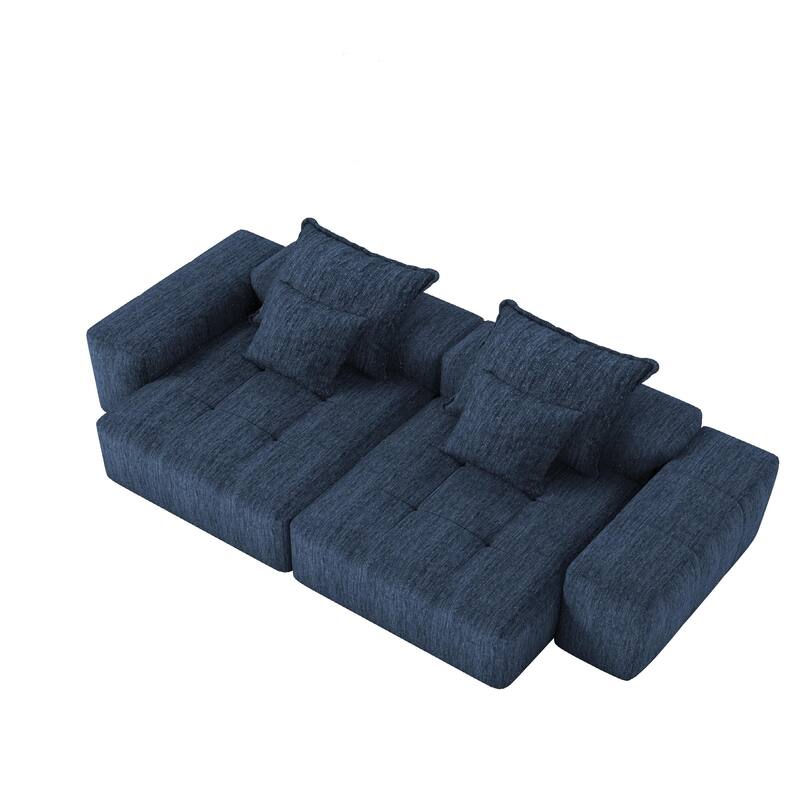 Oversized Modular Sectional Sofa w/ Armrest, Chenille Soft Cushion Sofa w/ 4 Pillows, 4 PCS DIY Combination Tufted Sofa