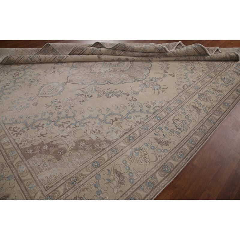Distressed Traditional Tabriz Persian Vintage Rug Handmade Wool Carpet - 9'7" x 12'4"