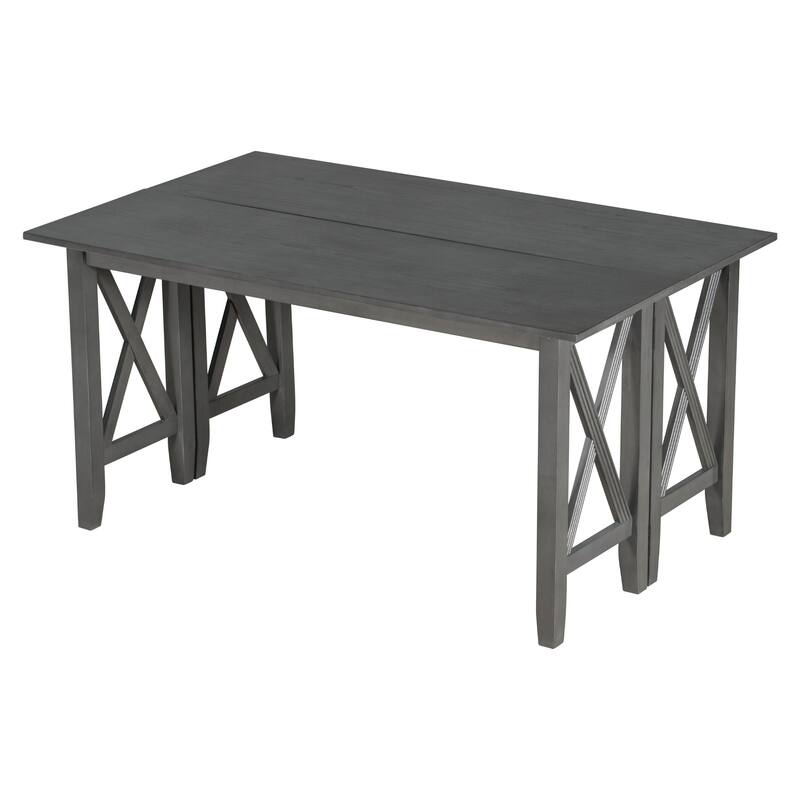 Farmhouse Gray Solid Wood 6-Piece Dining Table Set