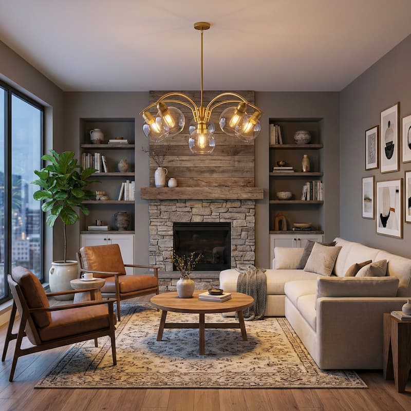 LamQee Sputnik Metal Chandelier with Clear Glass Globe Shades