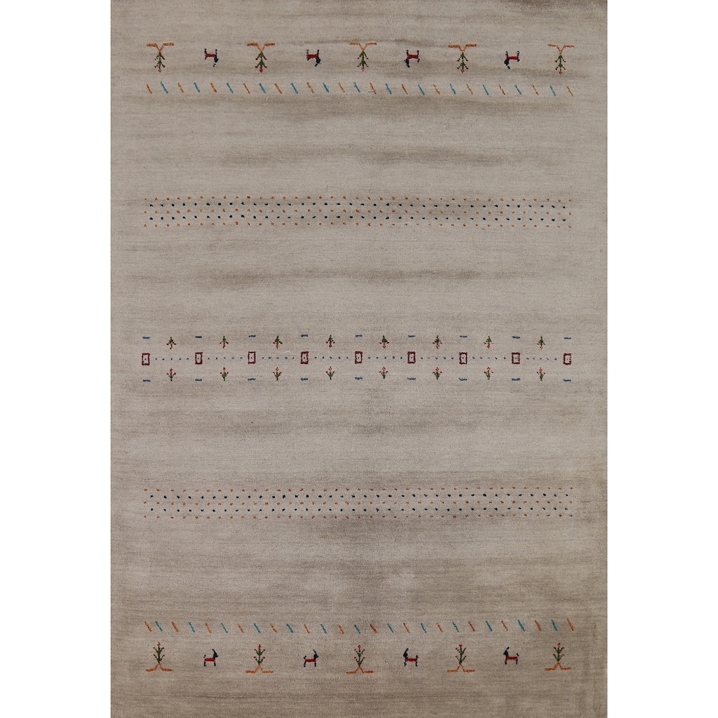 Tribal Gabbeh Oriental Rug Hand-Knotted Modern Wool Carpet - 5'7"x 7'11"