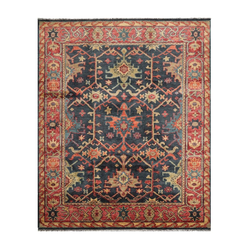 Hand Knotted Arts & Craft Blue Turkish Oushak Wool Traditional Area Rug