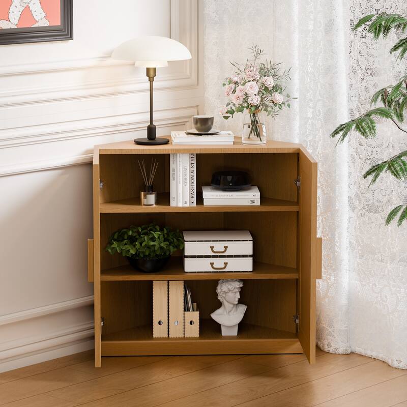 Corner Cabinet Wooden Corner Storage Organizer Cabinet with Adjustable Shelves