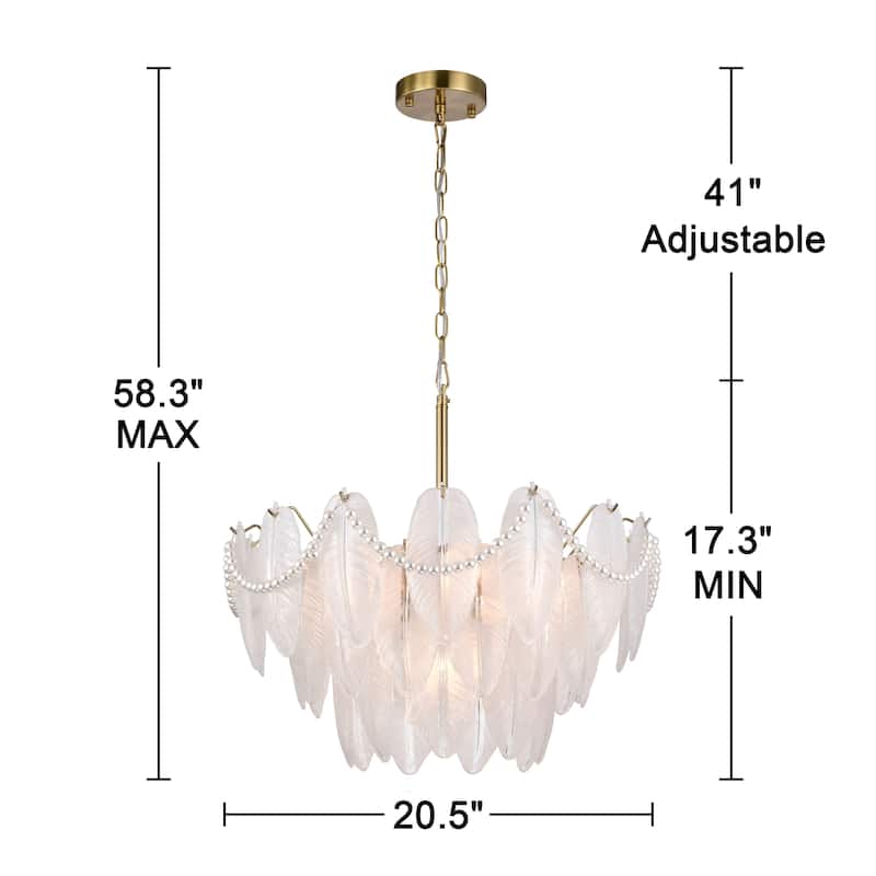 Paula Brushed Shiny Brass 7-Light Glass Feather-shaped Chandelier