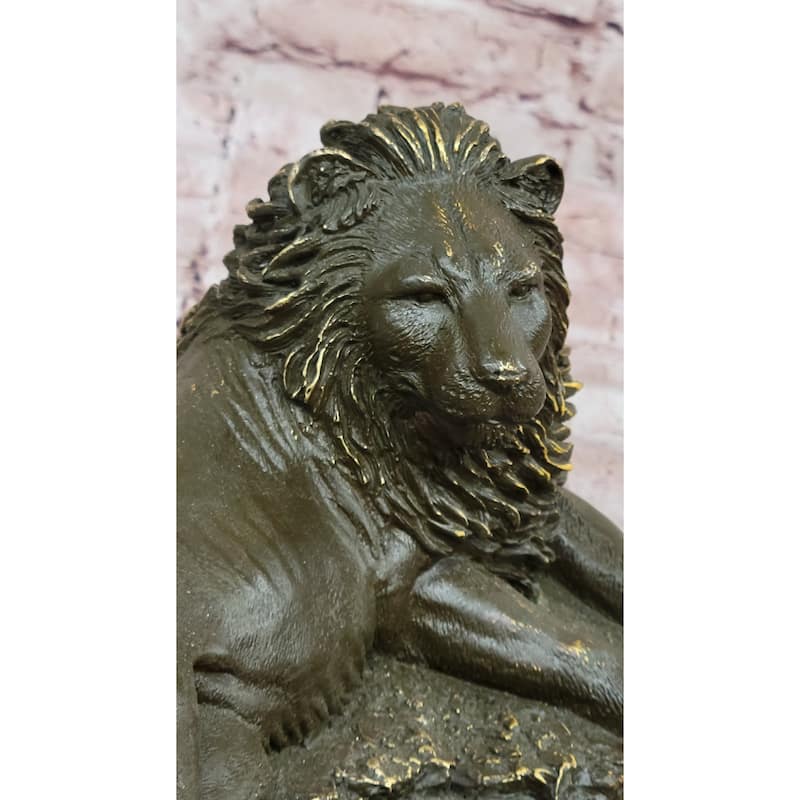 Bronze Reclining Imitative Lion Statue Majestic Wildlife Sculpture Decor