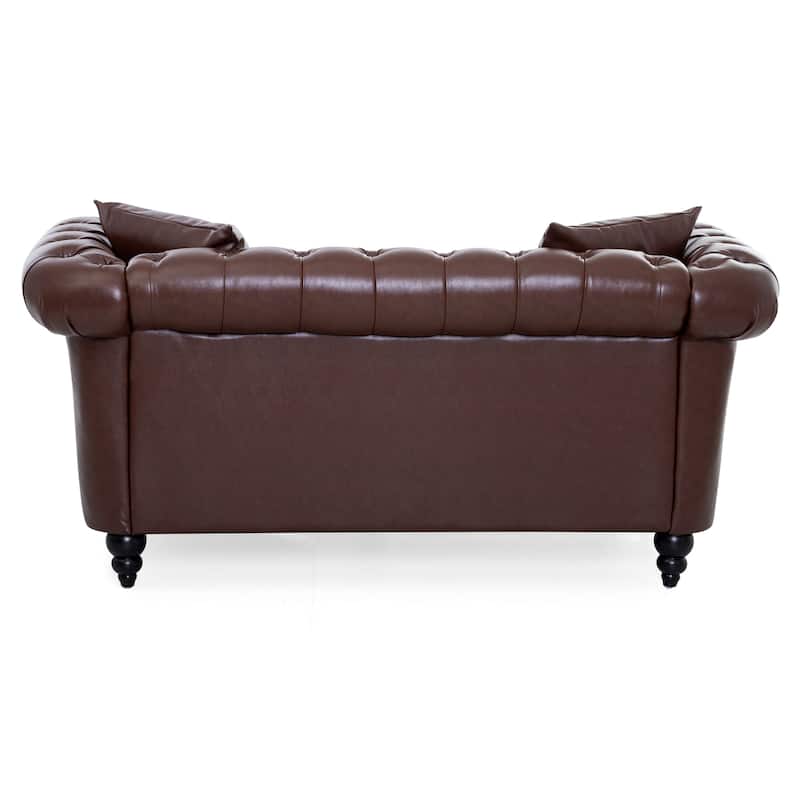 GDFStudio - Elara Luxe 63" Loveseat Chaise Lounge Couch with Upholstered PU Leather & Rolled Arm for Living Room or Office