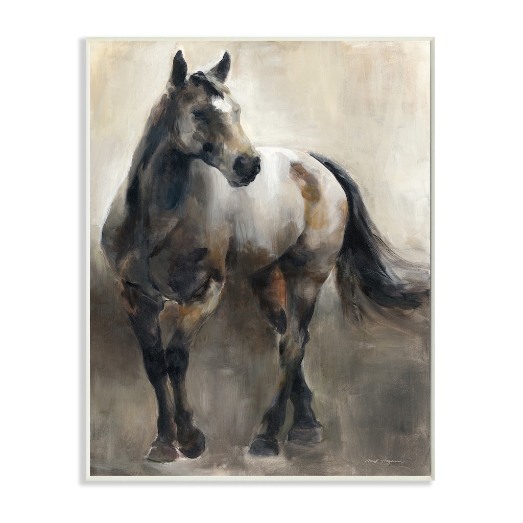 Stupell Abstract Wild Horse Stance Brown Black Painting Wood Wall Art