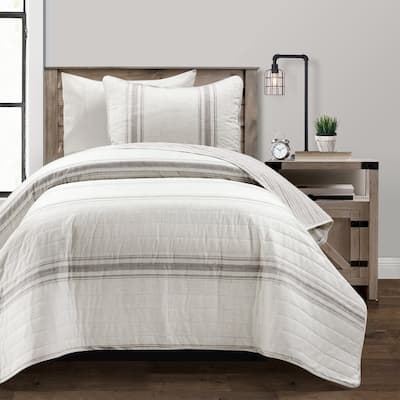 Lush Decor Farmhouse Stripe Reversible Cotton Twin-XL 2 Piece Quilt