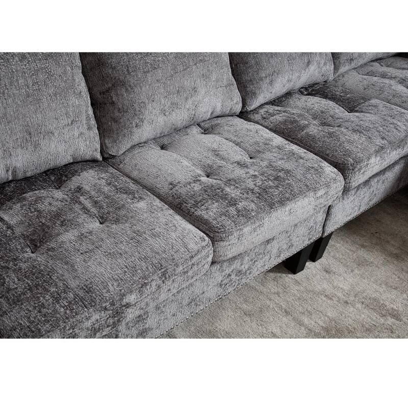 Grey 104.5'' L-Shaped Modular 5 Seat Sectional Sofa with Storage Ottoman, Reversible Chaise and 4 Back Cushions