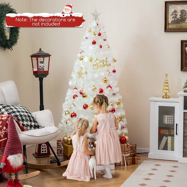 Gymax 5/6/7 FT Pre-Lit Fiber Optic Christmas Tree White Artificial - Bed  Bath & Beyond - 39304437