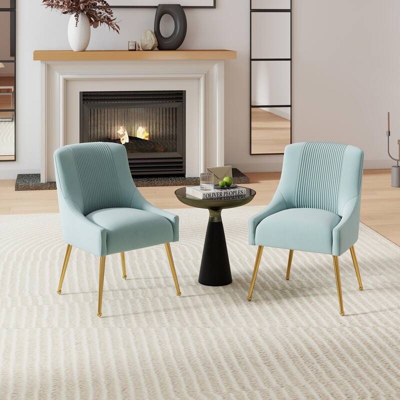 SEYNAR Modern Glam Boucle Pleated Velvet Dining Chair or Vanity Chair Set of 2 with Rear Handle