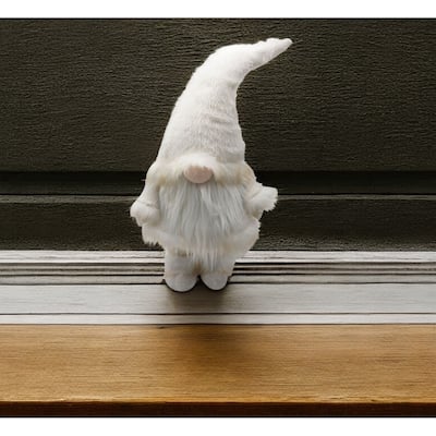 HomeRoots 30" White Fabric Christmas Standing Gnome Tabletop Sculpture - 11.8" W x 8.3" D x 29.9" H