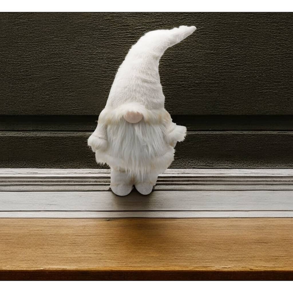 HomeRoots 30" White Fabric Christmas Standing Gnome Tabletop Sculpture - 11.8" W x 8.3" D x 29.9" H