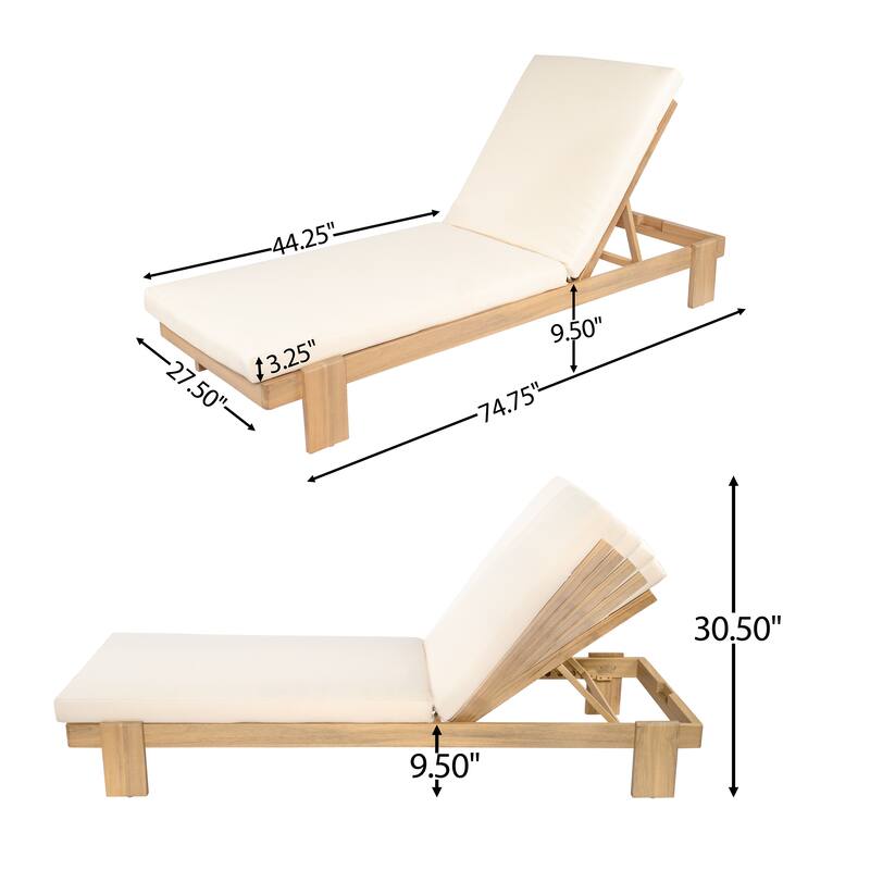 Christopher Knight Home - Iran Outdoor Patio Acacia Wood 6-Position Adjustable Chaise Lounge Set with Water-Resistant Cushion