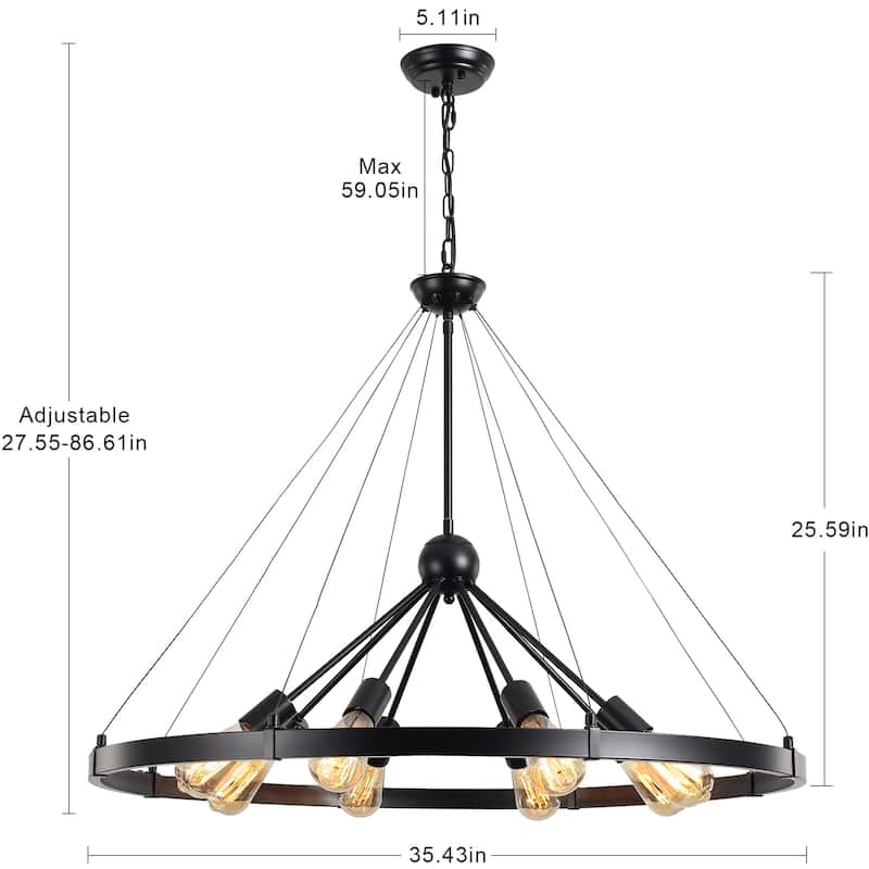 8-Light Farmhouse Wagon Wheel Chandelier with Adjustable Chain