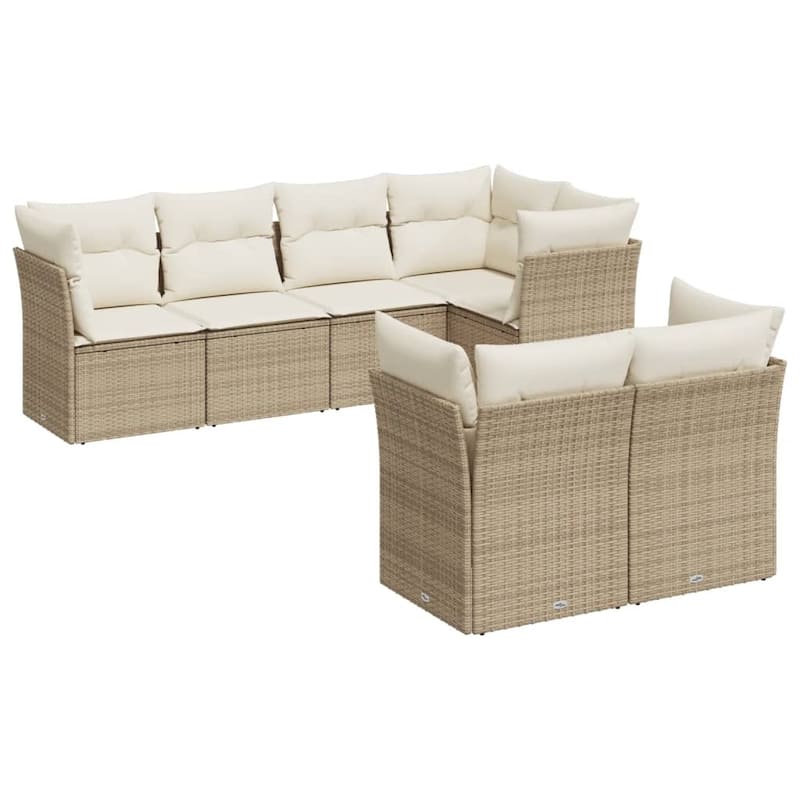 vidaXL Patio Sofa Set with Cushions Outdoor Furniture 7 Piece Poly Rattan - 24.4 x 24.4 x 27.2