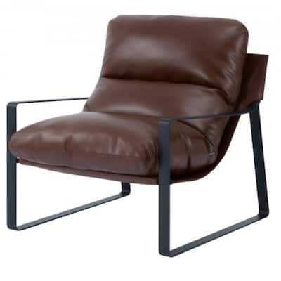 Modern Brown PU Leather Accent Chair with Iron Frame and Soft Cushion for Living Room Seating - 31.5” x 29.53” x 32.28”