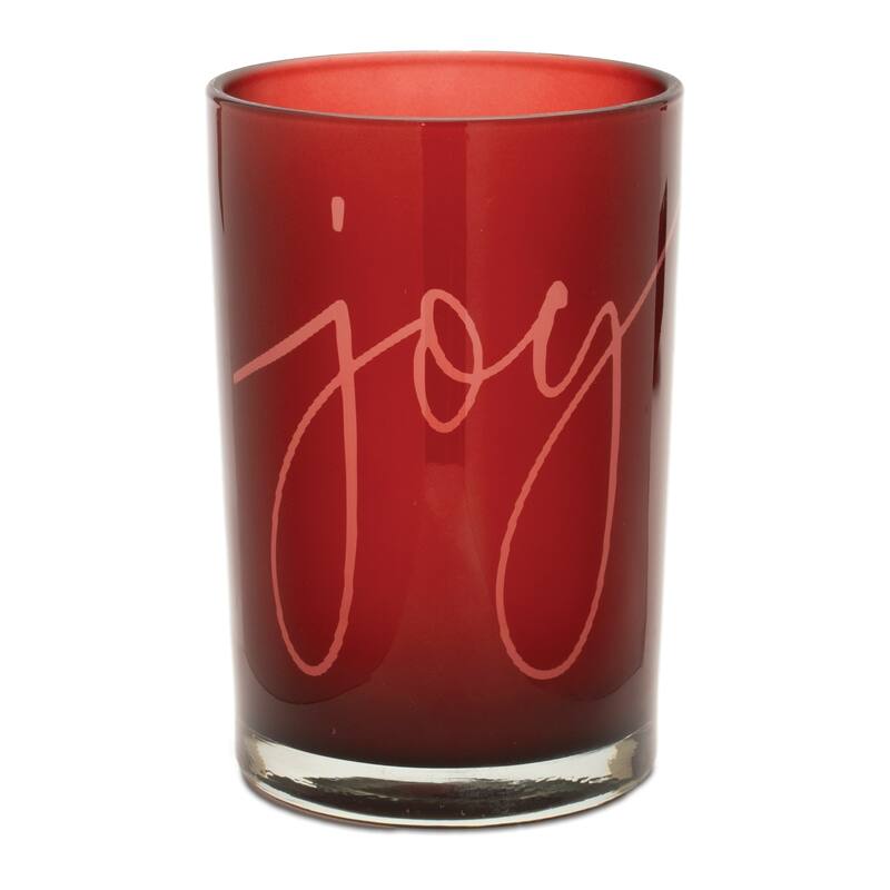 Joy Glass Christmas Candle Holders - 7" - Red - Set of 2