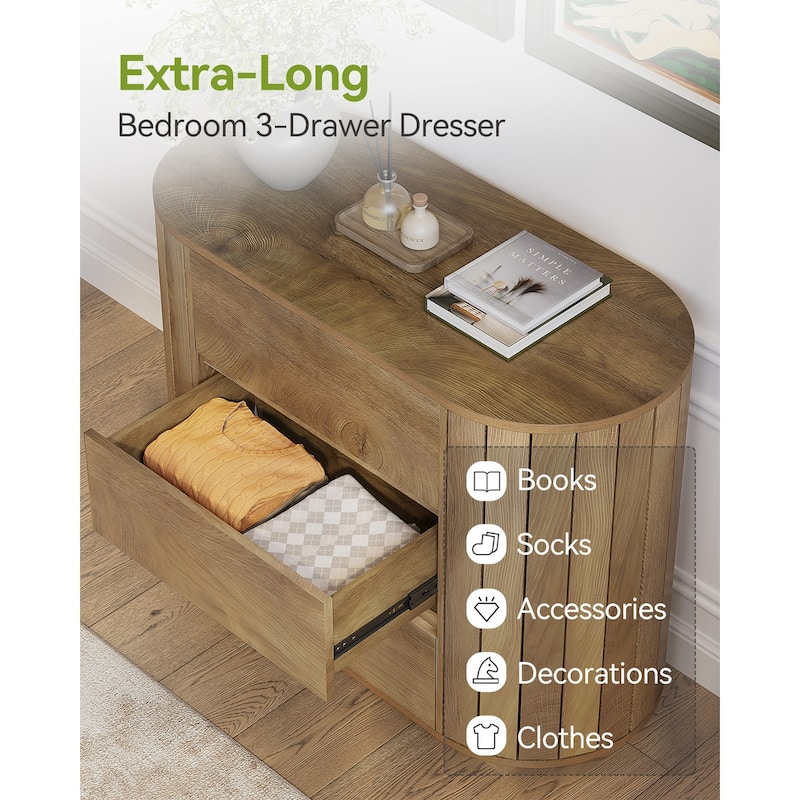 Oversized Wood Nightstand, Night Stand with 3 Drawers, End Table Modern Dresser for Living Room, Bedroom, Entryway