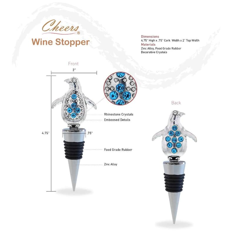Cheers Penguin Metal Wine Stopper - Elegant Vacuum Seal Reusable - 5 inches