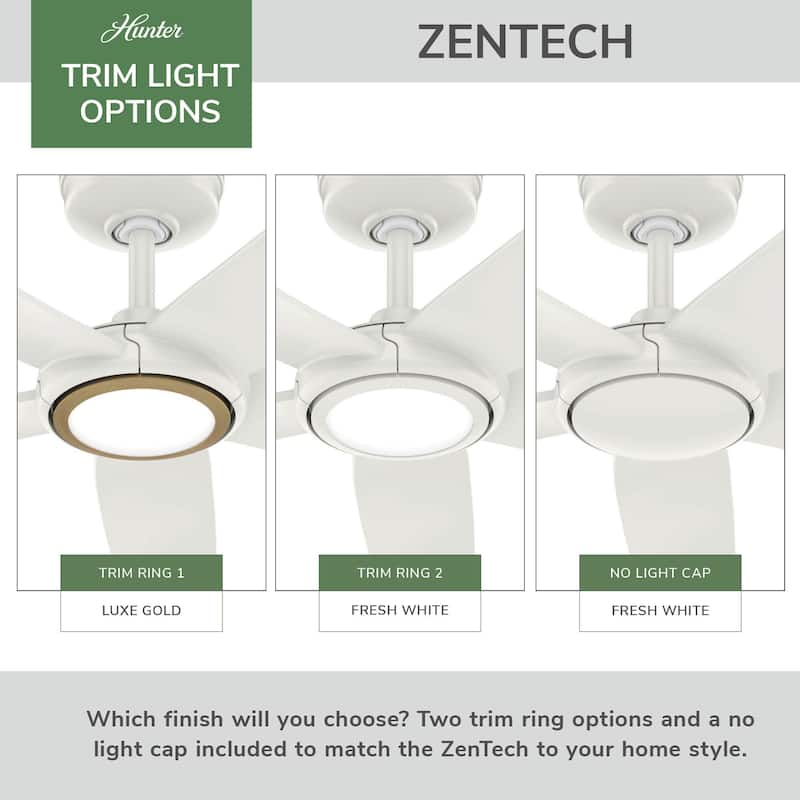 Hunter ZenTech Indoor / Outdoor 5-Blade Smart Ceiling Fan w/ LED Light and Handheld Remote.