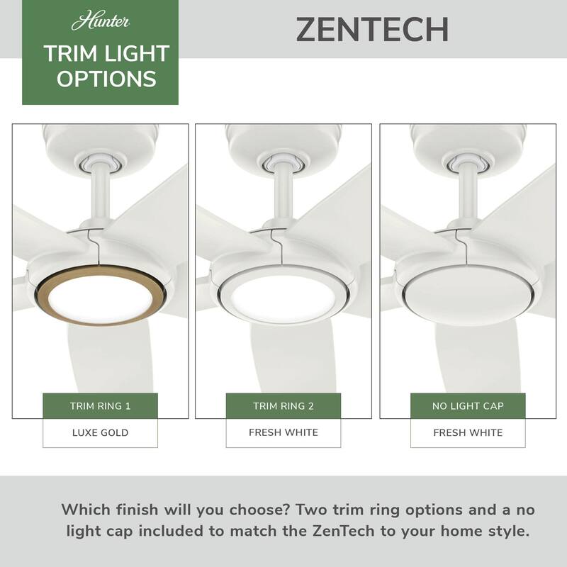 Hunter Zentech Wi-Fi ENERGY STAR Damp Rated Ceiling Fan w/ LED Light and Handheld Remote - Modern & Contemporary - SMART FAN!