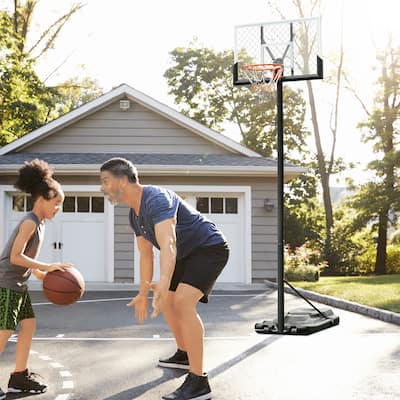 Soozier Portable Basketball Hoop, 5.2-10' Adjustable Height, Weight Base with Ball Holder, Basket Ball Stand on Wheels